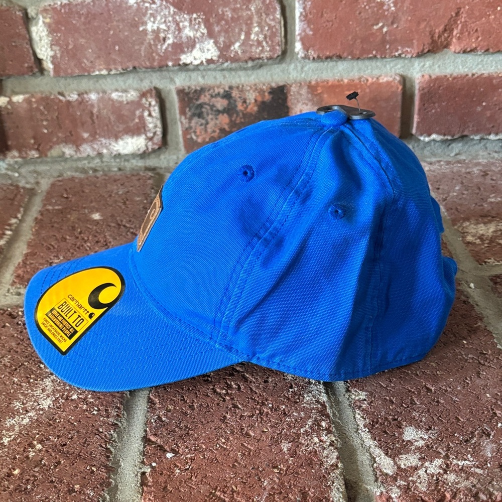 Carhartt Bright Blue Canvas Cap with Leather Logo Patch 100% Cotton Hardworking - Picture 3 of 6